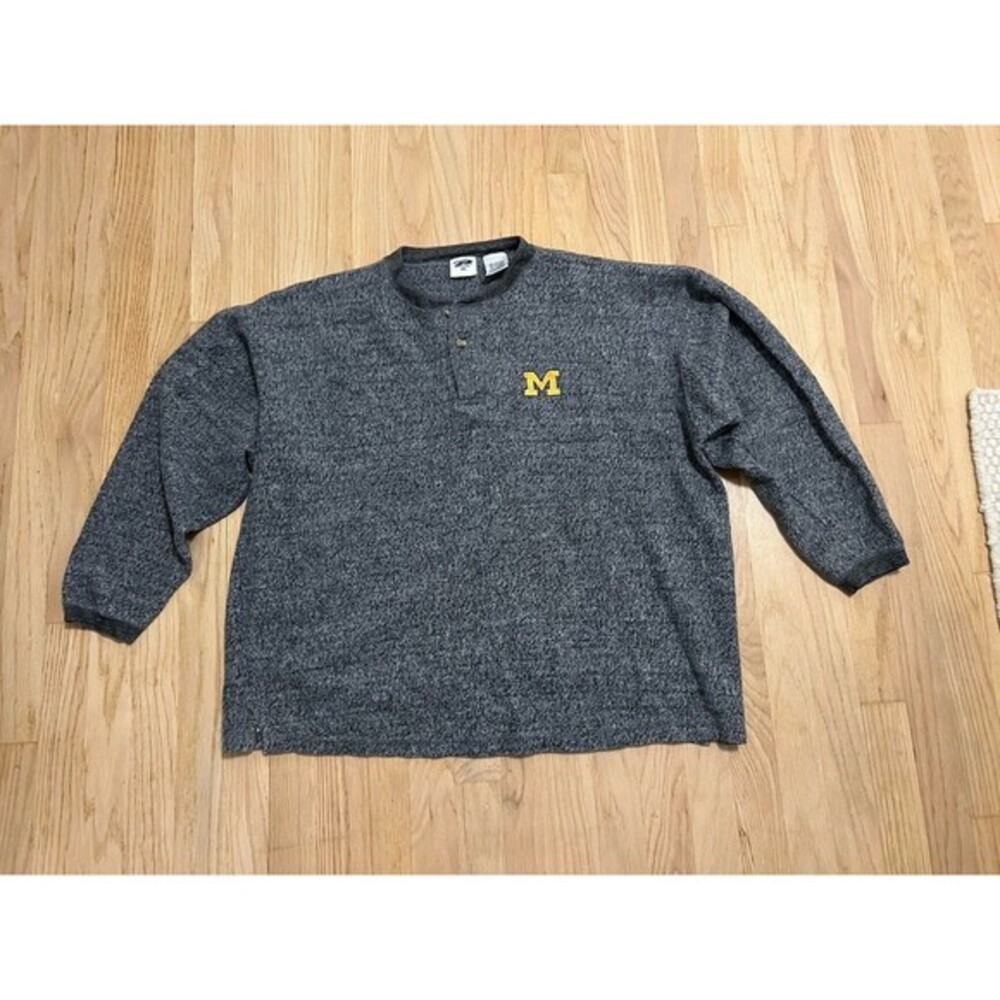 Pro Edge Michigan Wolverines Henley Sweatshirt Mens‎ XL Charcoal Salt and Pepper